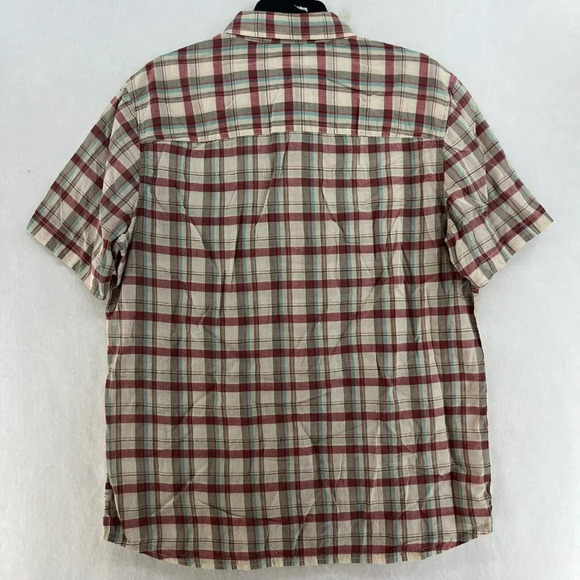 Toad & Co Button-Up Shirt Men's Sz L Red Beige Plaid Collared Chest Pocket - Picture 2 of 12